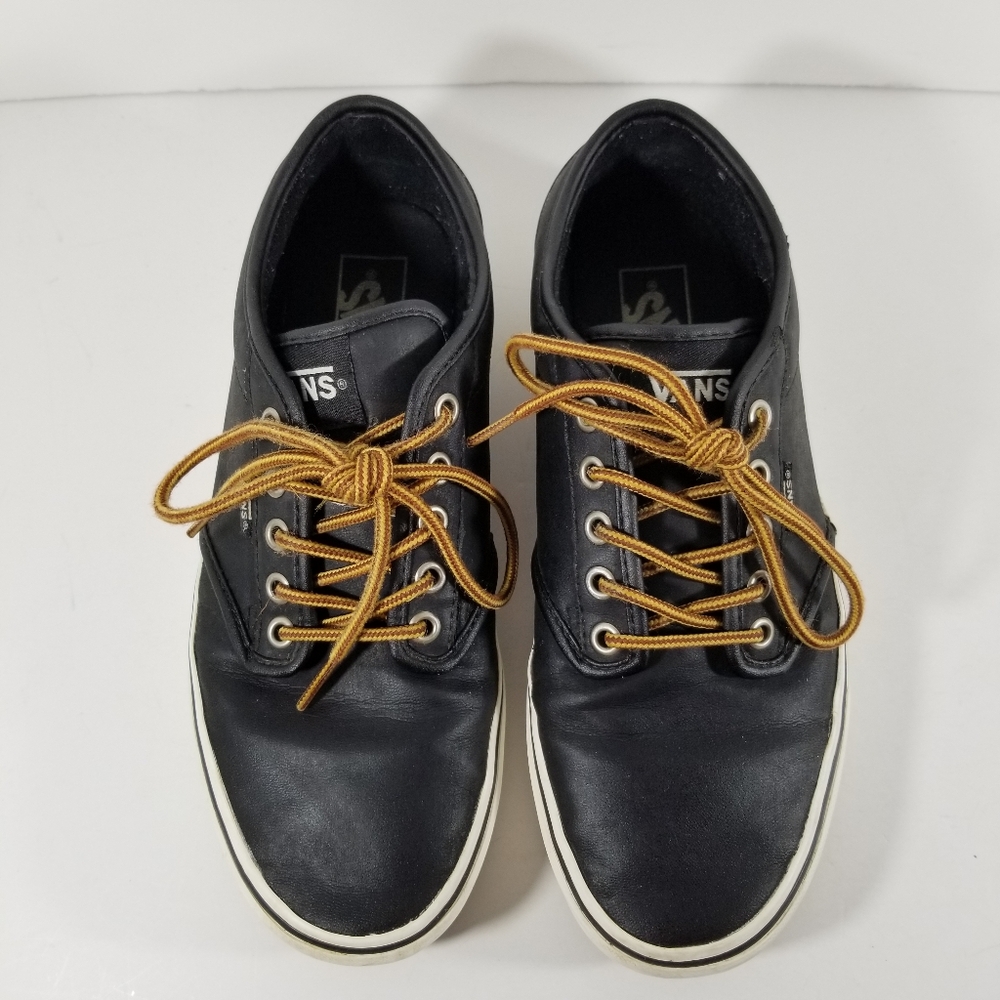Vans Atwood Shoes Men's Size 8 Black Sneakers Faux Leather Brown Laces 500714